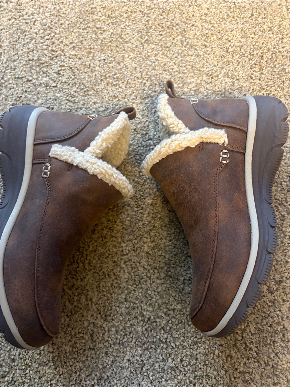 Women’s Skechers Brown Sherpa-Lined Slip-On Boots - Picture 6 of 9